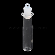 Clear Glass Wishing Bottle Pendants, with Plastic Seal Plug, Column, 53x10mm, Hole: 2mm(GLAA-A010-01I)