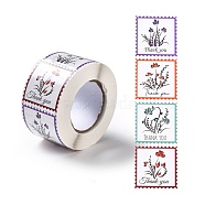 Thank You Stickers Roll, Self-Adhesive Paper Gift Tag Stickers, for Party, Decorative Presents, Square, Flower Pattern, 38x38x0.1mm, about 500pcs/roll(DIY-B045-09)
