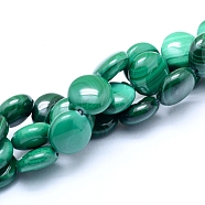Natural Malachite Beads Strands, Round Flat, 10x4mm, Hole: 0.8mm, about 40pcs/strand, 15.75 inch(40cm)(G-D0011-06-10mm)