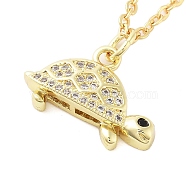 Brass Micro Pave Clear Cubic Zirconia Cable Chain Tortoise Pendant Necklaces for Women, Real 18K Gold Plated, 17.68 inch(44.9cm), Pendant: 13.5x20mm(NJEW-M009-01G-A)