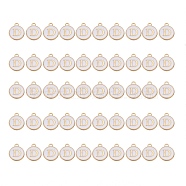 Golden Plated Alloy Charms, with Enamel, Enamelled Sequins, Flat Round, White, Letter.D, 14x12x2mm, Hole: 1.5mm, 50pcs/Box(ENAM-SZ0001-25A-D)