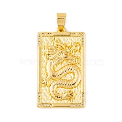 Brass Micro Pave Cubic Zirconia Pendants, Real 18K Gold Plated Rectangle with Dragon Charms, Clear, 38x22x4mm, Hole: 7.5x4.5mm(KK-E108-21G)