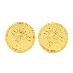 Ion Plating(IP) 304 Stainless Steel Flat Round with Sun Stud Earrings, Real 18K Gold Plated, 18.5mm(EJEW-D281-24G)