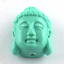 Dyed Buddha Head Synthetical Coral Beads, Aquamarine, 15x10x7mm, Hole: 1mm(X-CORA-R011-15F)