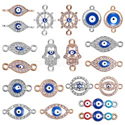 20Pcs Eye Enamel Charm Connector Mixed Shape Evil Eye Charm Assorted Evil Eye Connector for Jewelry Necklace Bracelet Earring Making Crafts, Platinum & Golden, 20~21x7~14mm(JX220A)