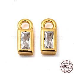 Real 18K Gold Plated 925 Sterling Silver Charms, with Clear Cubic Zirconia, with S925 Stamp, Rectangle, 6x2.5x2mm, Hole: 1.2mm(STER-K176-03E-G)