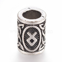 Tibetan Style Alloy Beads, Vintage Rune Beads, Column with Rune/Futhark/Futhorc, Antique Silver, 13.5x10mm, Hole: 6mm(PALLOY-TAC0020-01U)