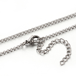 Tarnish Resistant 304 Stainless Steel Rolo Chain Necklaces, with Lobster Claw Clasps, Stainless Steel Color, 17.7 inch(45cm), 2mm(STAS-M174-065P)