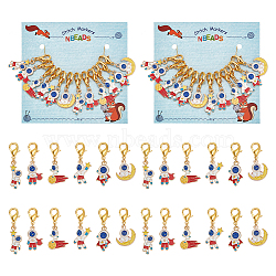 Alloy Enamel Spaceman Pendant Locking Stitch Markers, Zinc Alloy Lobster Claw Clasps Stitch Marker, Mixed Color, 3.5~4cm, 6 style, 2pcs/style, 12pcs/set(HJEW-AB00109)