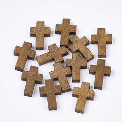 Wooden Pendants, Dyed, Cross, Camel, 21~22x14~15x4~5mm, Hole: 1.8mm(X-WOOD-S050-17C)