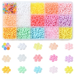 105G 15 Style Mixed Style Acrylic Beads, Round, Mixed Color, 4x3~3.5mm, Hole: 1.6mm, 7g/style(MACR-FS0001-33)