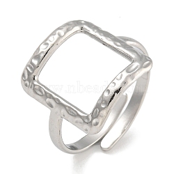 304 Stainless Steel Adjustable Ring for Women, Square, Stainless Steel Color, 15.5x14mm(RJEW-U014-02P)