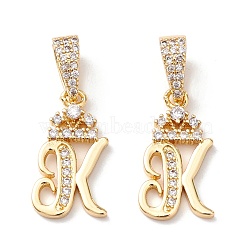Eco-Friendly Brass Micro Pave Cubic Zirconia Pendants, Long-Lasting Plated, Real 18K Gold Plated, Cadmium Free & Lead Free, Letter, Letter.K, 16~20x7~11.5x1.5~2.2mm, Hole: 6.5x3.5mm(KK-K265-01G-K)