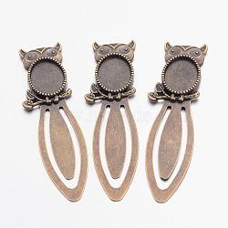 Bookmark Cabochon Settings, Iron with Alloy Owl Tray, Owl, Lead Free, Nickel Free & Cadmium Free, Antique Bronze, 78x21x3mm, Tray: 13x18mm(PALLOY-S033-06AB-NR)