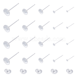 Unicraftale 304 Stainless Steel Stud Earring Findings, For Half Drilled Beads, with 50PCS Ear Nuts, Silver, Earring Findings: 14~15x3~6mm, Pin: 0.8mm, 50pcs/box(STAS-UN0015-19S)