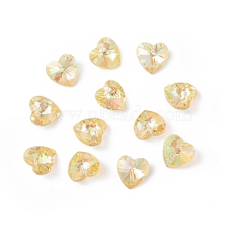 Transparent Faceted Glass Charms, Heart, Champagne Yellow, 14x14x7.5mm, Hole: 1.6mm(RGLA-L026-B13)