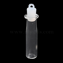 Clear Glass Wishing Bottle Pendants, with Plastic Seal Plug, Column, 53x10mm, Hole: 2mm(GLAA-A010-01I)