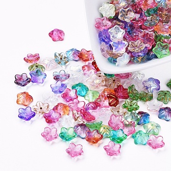 Czech Glass Beads, Electroplated/Gold Inlay Color/Dyed, Flower, Mixed Color, 10x3.5mm, Hole: 1mm, about 237~243pcs/bag