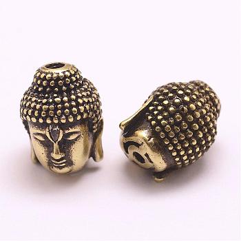 Brass Micro Pave Grade AAA Cubic Zirconia Beads, Long-Lasting Plated, Cadmium Free & Nickel Free & Lead Free, Buddha, Antique Bronze, 13x10x10mm, Hole: 2mm