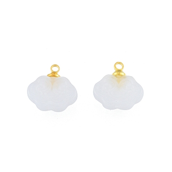 Glass Pendants, with Golden Tone Alloy Findings, Auspicious Cloud, WhiteSmoke, 13x13x5mm, Hole: 1.6mm