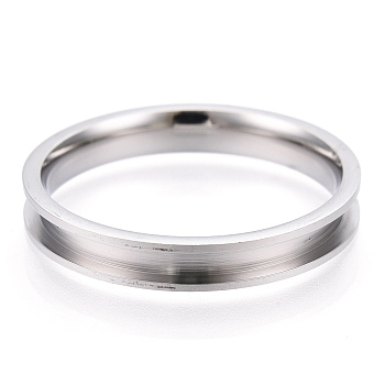 201 Stainless Steel Grooved Finger Ring Settings, Ring Core Blank, for Inlay Ring Jewelry Making, Stainless Steel Color, US Size 12 3/4(22mm)