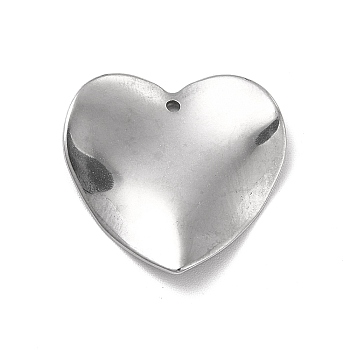 Non-Tarnish 201 Stainless Steel Pendants, Heart Charm, Stainless Steel Color, 21x22x1.5mm, Hole: 1.2mm