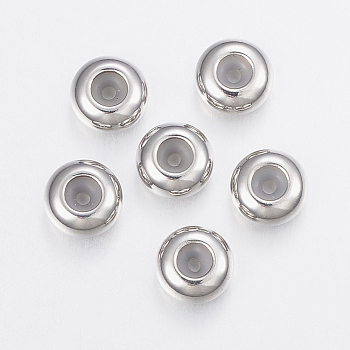 201 Stainless Steel Bead Spacers, Slider Beads, Stopper Beads, Rondelle, Stainless Steel Color, 7x3.5mm, Hole: 1mm