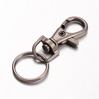 Alloy Keychain Clasp Findings, with Iron Split Key Rings, Antique Silver, 54mm