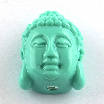 Dyed Buddha Head Synthetical Coral Beads, Aquamarine, 15x10x7mm, Hole: 1mm