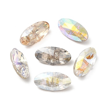 K5 Glass Rhinestone Buttons, Back Plated, Faceted, Oval, Mixed Color, 16x8x6.5mm, Hole: 1mm