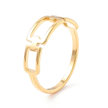 304 Stainless Steel Triple Rectangle Hollow Finger Ring for Women, Golden, Inner Diameter: 17mm