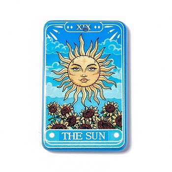 Printed Acrylic Pendants, Rectangle with Tarot Pattern Charm, Deep Sky Blue, 43x27.5x2.4mm, Hole: 1.8mm