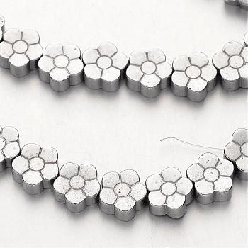 Electroplate Non-magnetic Synthetic Hematite Beads Strands, Flower, Silver Plated, 8x3mm, Hole: 1mm, about 54pcs/strand, 15.7 inch