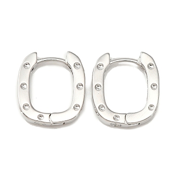 Brass Oval with Polka Dot Hoop Earrings for Woman, Platinum, 16x13.5x2.5mm, Pin: 0.8mm