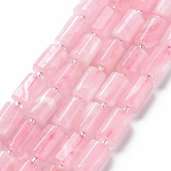 Natural Rose Quartz Beads Strands, Faceted, Column, 8~11x6~8x5~7mm, Hole: 1mm, about 15~17pcs/strand, 7.28~7.48 inch(18.5~19cm)