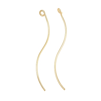 Brass Earring Findings, with Loop, Long-Lasting Plated, Nickel Free, Wavy Line, Real 18K Gold Plated, 44.5x5x1mm, Hole: 1.8mm