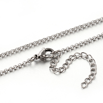 304 Stainless Steel Rolo Chain Necklaces, with Lobster Claw Clasps, Stainless Steel Color, 17.7 inch(45cm), 2mm
