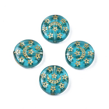 Plating Acrylic Beads, Metal Enlaced, Flat Round, Dark Turquoise, 12.5x4.5mm, Hole: 1.6mm, about 895pcs/500g