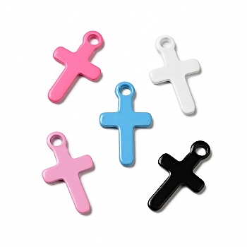 Spray Painted 201 Stainless Steel Pendants, Cross Charm, Mixed Color, 21x12.5x2mm, Hole: 2mm