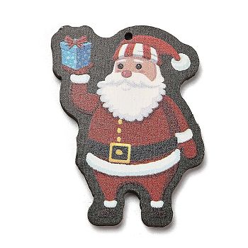 Wood Pendants, Christmas Theme Charms, Santa Claus, 45x35x2.5mm, Hole: 1.6mm