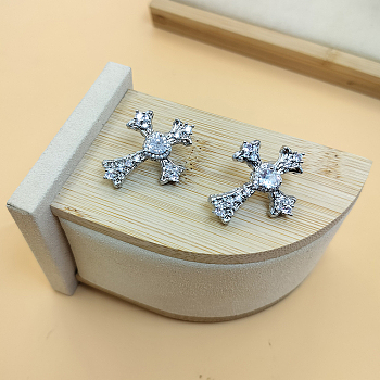 Fashionable Brass Cross Stud Earrings for Women, with 925 Sterling Silver Pins, Hypoallergenic and Versatile for Everyday, Silver