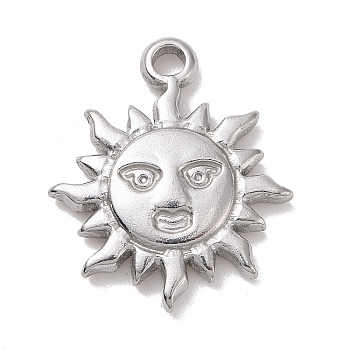 304 Stainless Steel Pendants, Sun with Human Face, Stainless Steel Color, 17.5x15x2.5mm, Hole: 1.6mm
