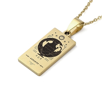 304 Stainless Steel Black Enamel Rectangle with Constellation Pendant Necklaces, Golden, Aquarius, 15.75~17.72 inch(40~45cm)