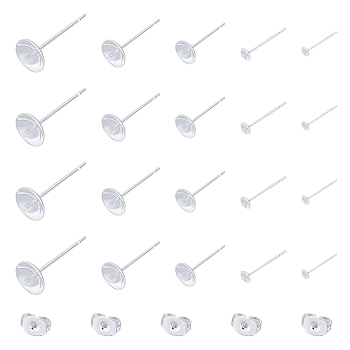 Unicraftale 304 Stainless Steel Stud Earring Findings, For Half Drilled Beads, with 50PCS Ear Nuts, Silver, Earring Findings: 14~15x3~6mm, Pin: 0.8mm, 50pcs/box