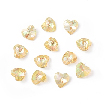 Transparent Faceted Glass Charms, Heart, Champagne Yellow, 14x14x7.5mm, Hole: 1.6mm