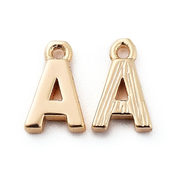 Brass Charms, Letter, Nickel Free, Real 18K Gold Plated, Letter.A, 8.5x5x1.5mm, Hole: 0.8mm