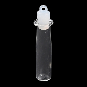 Clear Glass Wishing Bottle Pendants, with Plastic Seal Plug, Column, 53x10mm, Hole: 2mm