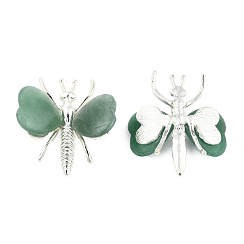 Natural Green Aventurine Display Decorations, with Silver Color Plated Alloy Findings, Dragonfly, 44x36~39x12mm