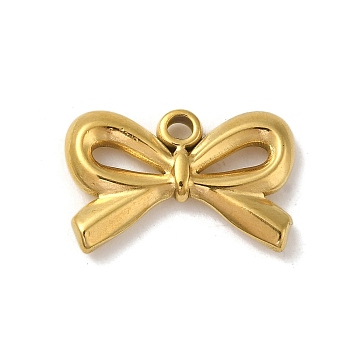 Ion Plating(IP) 304 Stainless Steel Pendants, Bowknot Charm, Real 18K Gold Plated, 13x20.2x3mm, Hole: 2mm