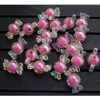 Acrylic Beads, AB Color, Candy, Hot Pink, 12x22x12mm, Hole: 3mm